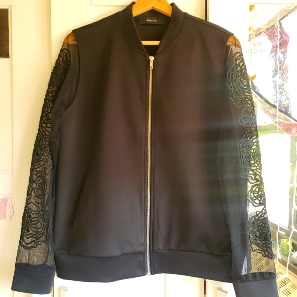 Black lace bomber Jacket